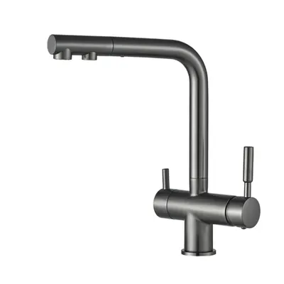 Baterie bucatarie 3 cai cu pipa extractibila SH-404 Graphite , apa calda, rece E i filtrata