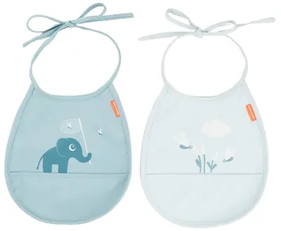 Set de bavete cu buzunar Done by Deer - Elphee, blue, 2 buc