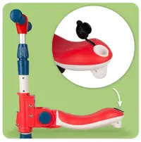 Trotineta pentru copii, Malplay, pliabila, 2 in 1, scaunel detasabil, roti din PU cu lumini Led, punte antiderapanta si frana de picior, ghidon reglabil pe inaltime, manere ergonomice, 56 x 28 x 66 cm, Red