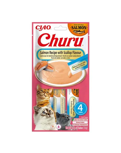 INABA Churu Cat Salmon with Scallop 4x14g recompensa pisici, cu somon si scoici