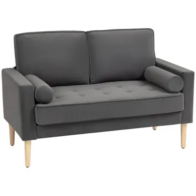 HOMCOM Canapea 2 locuri elegantă din catifea 127 cm cu perne groase, 2 perne și șezut captușit, gri | Aosom Romania