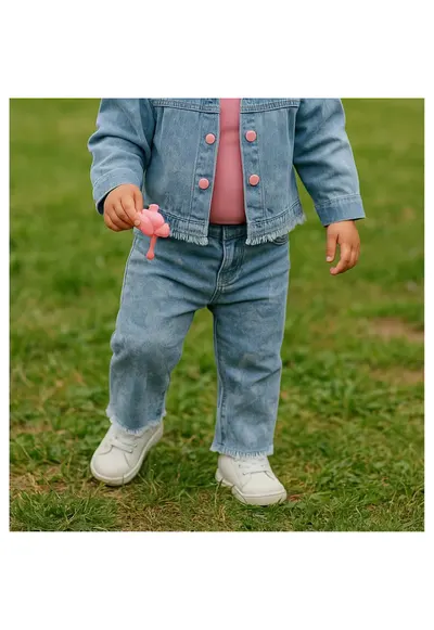 Blugi imprimati cu talie elastica - Stella - Albastru Denim - pentru fetite - Albastru