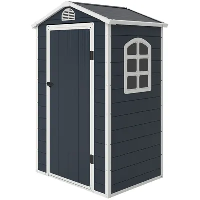 Outsunny Casa de unelte 1,9m², adăpost rezistent la intemperii cu acoperiș în două ape și ușă, 134x104x204cm, Gri închis | Aosom Romania