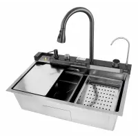 Chiuvetă modernă de bucătărie culoare :argintiu, multifuncțională, duș extractibil, spălător pahare, filtrare apă, inox, calitate premium, accesorii incluse dimensiuni 680*460*220mm