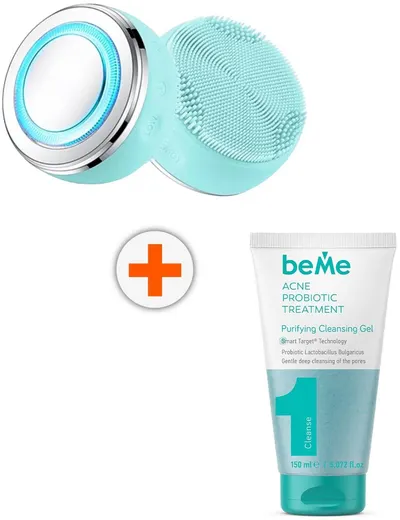 beMe Set - Gel de curățare pentru față, 150 ml + Dispozitiv pentru față, 4W, 4 trepte, turcoaz