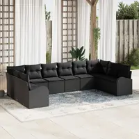 Set canapea de gradina Gossi 10 piese cu perne rattan poli negru, canapea de gradina Gossi cu depozitare si perne negru rattan poli pentru 2 persoane