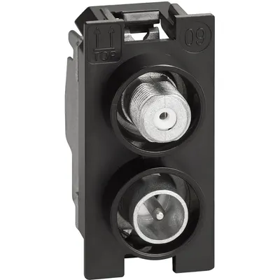 Priza coaxiala directa demixata pentru instalatii aeriene Bticino Living Now K4214D, alb, negru, nisip