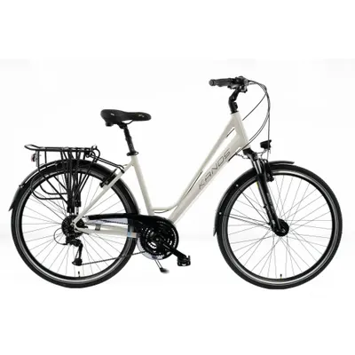 Bicicleta Dama Kands® Elite Pro Alu, Shimano, Cu suspensie, Roata 28'', Alb