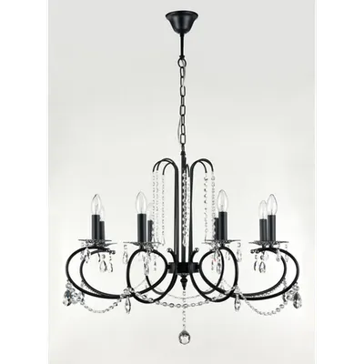 Candelabru Diamant Crystal Fermelle,8 becuri dulie E14, 230V,D.76cm, H.62 cm,Negru