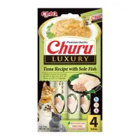 INABA Churu Luxury, Ton și Limbă-de-mare, plic recompense fără cereale pisici, (piure), 56g