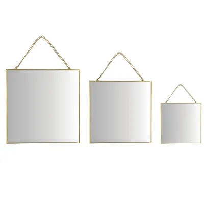 Oglindă de perete, ramă pătrată, culoare aurie - set 3 bucăți 20/30/35cm