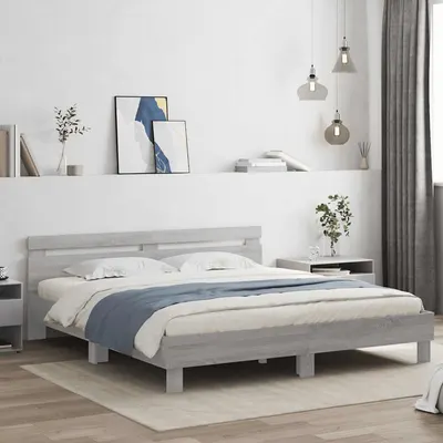 vidaXL Cadru de pat cu tăblie gri sonoma 200x200 cm lemn prelucrat