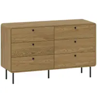 HOMCOM Comodă 6 sertare mobilier de depozitare stil modern colțuri rotunjite și picioare din oțel 120 x 40 x 75cm efect lemn de stejar | Aosom Romania