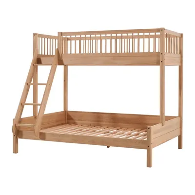 Pat pentru copii în culoare naturală supraetajat din lemn de stejar cu somieră 140x200/90x200 cm Forrest – Vipack