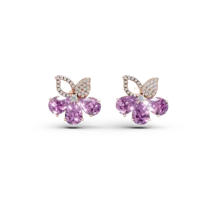 Cercei floare din aur roz cu ametiste pear de 5.9ct si diamante de 0.4ct