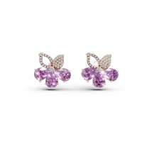 Cercei floare din aur roz cu ametiste pear de 5.9ct si diamante de 0.4ct