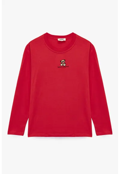 Bluza cu broderie - Rosu vermillion