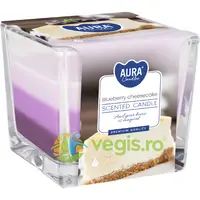 Lumanare Parfumata in Pahar Trei Culori cu Aroma de Cheesecake si Afine