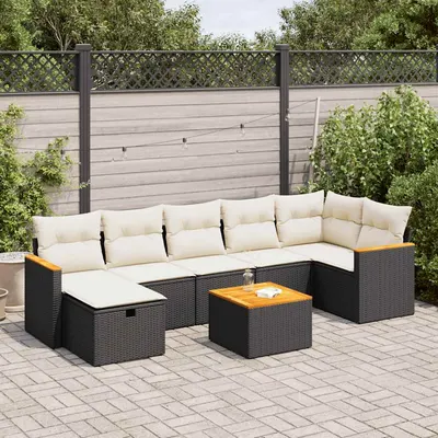 Gossi set mobilier de gradina cu perne, 8 piese, negru, poliratan