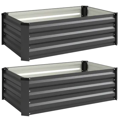 Outsunny Set de 2 Paturi Galvanizate Inaltate pentru Gradina, Cutie de Plantare Inaltata pentru Exterior, Usor de Asamblat, pentru Cultivarea Florilor