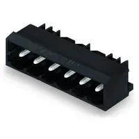 THR male header; 1.0 x 1.0 mm solder pin; angled; Pin spacing 5 mm; 3-pole; black