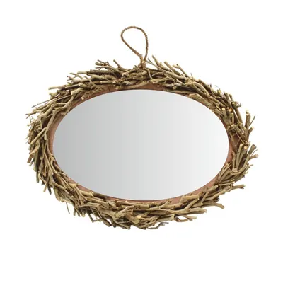 Oglindă Decorativă Ovală cu Ramă din Crenguțe Naturale – Hoff Interieur, 50x36 cm