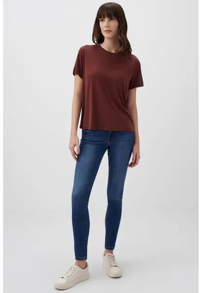 Tricou lejer din amestec de modal - Maro cognac