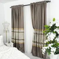 Set 2 Draperii Elite, Satinata, texturata, Maro cu Auriu, 140cm latime x 260cm inaltime, cu tiv lat pt bara