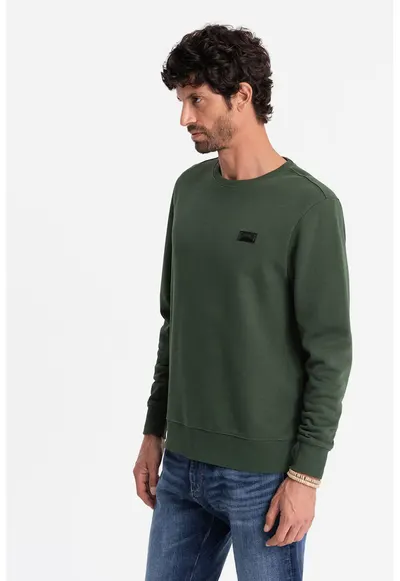 Bluza de trening cu decolteu la baza gatului si model uni - Verde inchis
