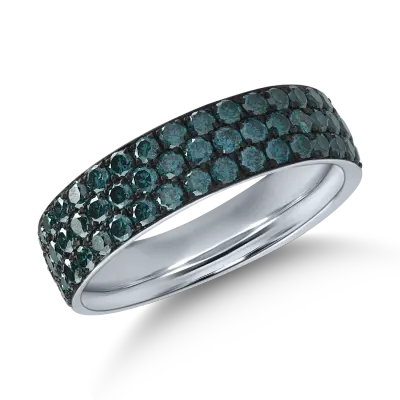 Inel semi eternity din aur alb cu diamante albastre de 0.9ct