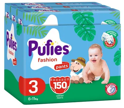 Pantaloni cu scutece Pufies Fashion - Midi, mărimea 3, 150 buc, 6-11 kg, Multipack