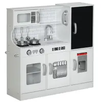 AIYAPLAY Bucătărie pentru copii, bucătărie de jucărie cu telefon, tablă, cuptor cu microunde, cuptor, chiuvetă, accesorii, mașină de cuburi de gheață, 3-8 ani, alb | Aosom Romania