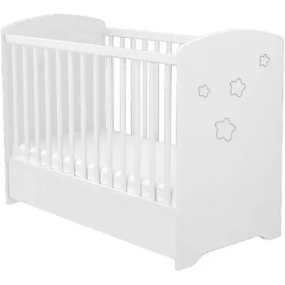 Patut copii din lemn cu sertar Hubners Matei 120x60 cm alb cu stelute