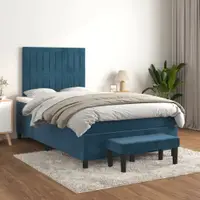 Gossi pat box spring cu saltea, albastru inchis, 120x200 cm, catifea