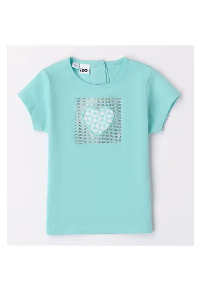 Tricou cu model inimioara si strasuri pentru fete - 4.8744 - Aqua