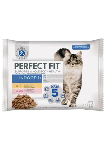 Perfect Fit Cat Indoor Pui/Somon/Legume 4x85 G
