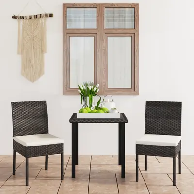 vidaXL Set de masă și scaune de exterior, 3 piese, negru, poliratan