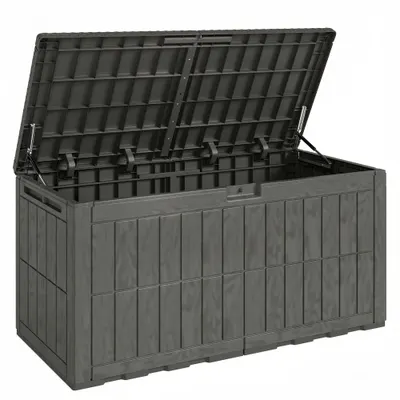 Outsunny Cufăr Exterior Capacitate 440 L din Rășină Rezistentă la Apă și Razele UV cu Capac Blocabil Bare cu Gaz Cafeniu | Aosom Romania