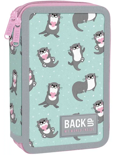Penar cu rechizite BackUp DW - Otters In Love, cu 2 fermoare