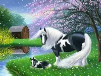Pictură mozaic cu diamante MagicArt: Premium - Ponei de zână, 20 х 30 cm,cu mărgele rotunde + AB