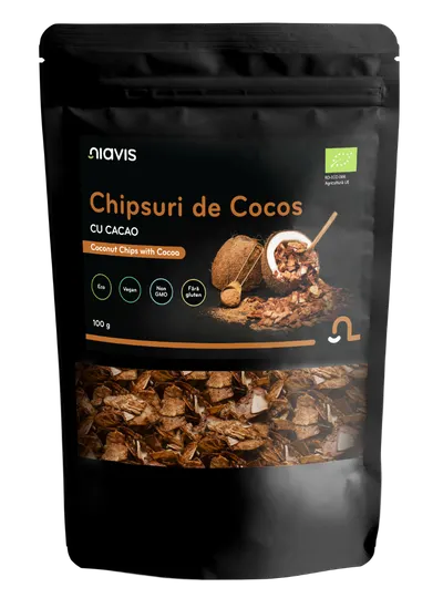 Chipsuri de cocos cu cacao Eco, 100g, Niavis