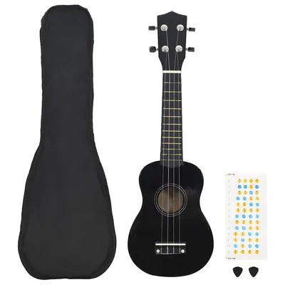 vidaXL Set ukulele soprano, cu husă, pentru copii, negru, 21"