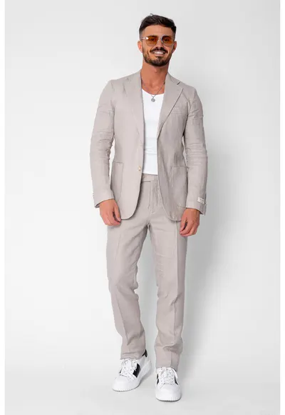 Costum din 100% IN sacou si pantalon lung Taupe 21765 - Maro taupe
