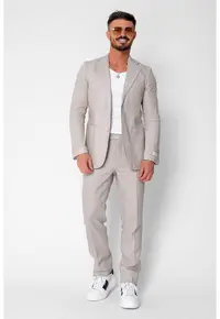 Costum din 100% IN sacou si pantalon lung Taupe 21765 - Maro taupe