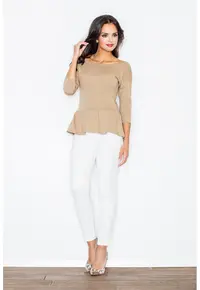 Bluza eleganta dama - Bumbac/Elastan - Bej - XL -