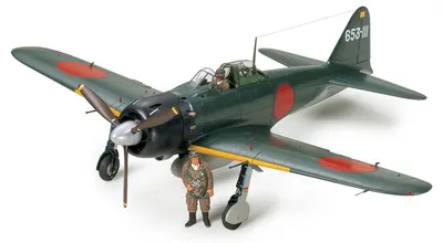 Model asamblabil Tamiya Militar: Avioane - Vânător japonez Mitsubishi A6M5 Zero Model 52 (Zeke), 2 figurine