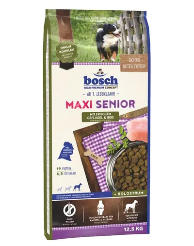 BOSCH Maxi Senior Hrana uscata cu pasare si orez pentru cainii adulti 12,5 kg