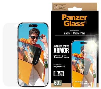 Protector de sticlă PanzerGlass - Anti-Reflective Armor, iPhone 17 Pro, transparent