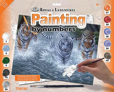 Set de pictură cu vopsele acrilice Royal - Tigri, 39 x 30 cm