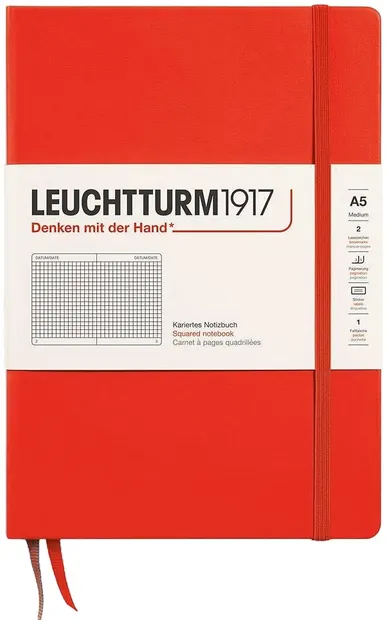 Caiet Leuchtturm1917 New Colours - A5, pagini cu pătrățele, Lobster, coperte rigide